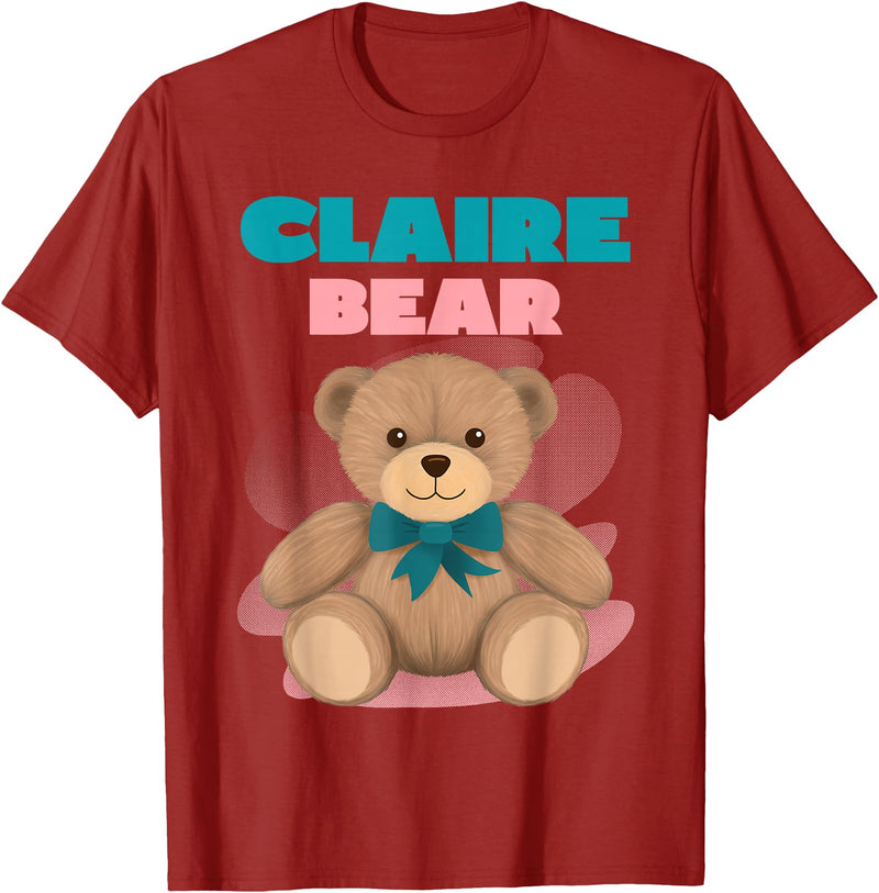 TheNiftyStitches CLAIRE Bear T-Shirt - Women's Black Cartoon Bear T-Shirt - Small - Short Sleeve - Classic Fit - All Seasons - Cranberry Red