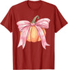 Coquette Halloween Tees NYC Coquette Autumn Pumpkin Pink Bow Girly Halloween Fall Women T-Shirt - Cranberry Red