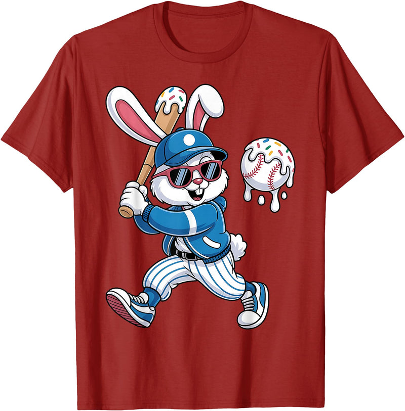 Funny Baseball Drip Rabbit Bunny Easter Men Boys Kids T-Shirt in Cranberry Red