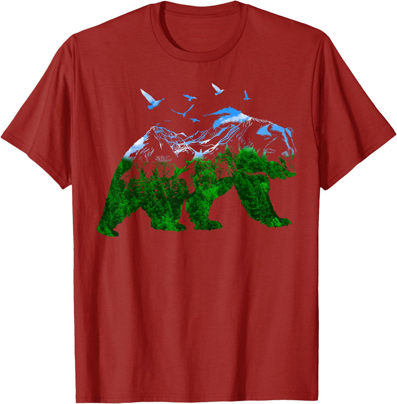 Nature Forest Trees Mountains Bear Wildlife Shirts Bear Nature Outdoor Mountains Forest Trees Bear Wildlife T-Shirt - Cranberry Red