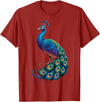 Peacock Peafowl Colorful Bird Peacock Illustration T-Shirt - Cranberry Red