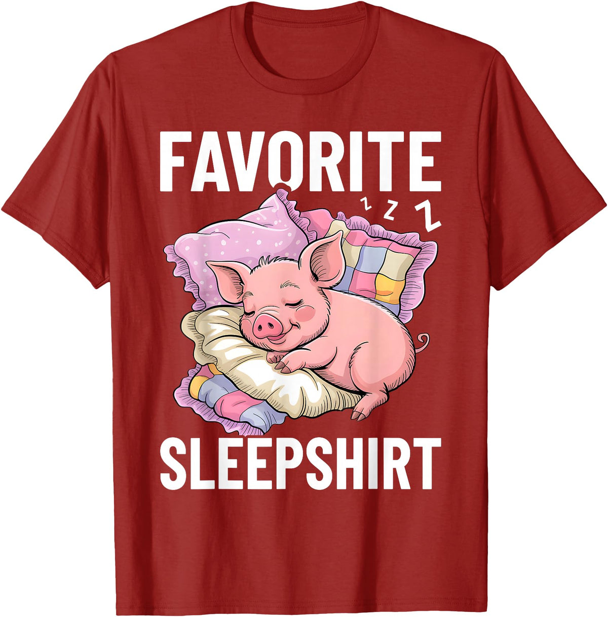 Piggy Lover Gift Co. Favorite Sleep, Napping Pig, Piglet & Piggy Pajama T-Shirt - Cranberry Red