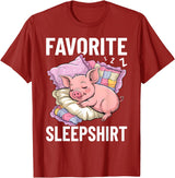 Piggy Lover Gift Co. Favorite Sleep, Napping Pig, Piglet & Piggy Pajama T-Shirt - Cranberry Red