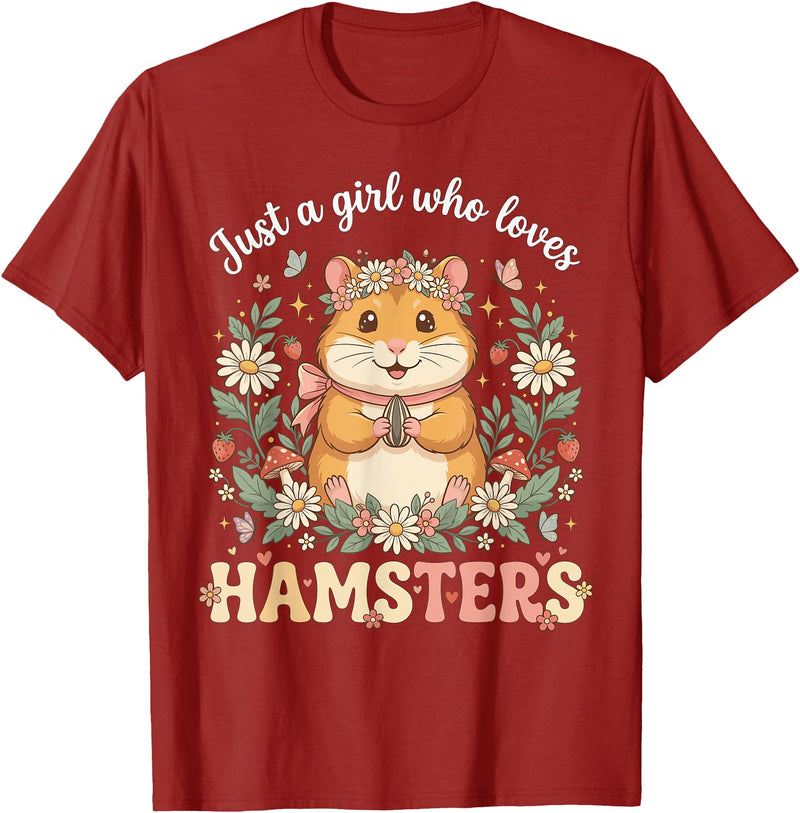 Just a Girl Who Loves Hamsters Cute Floral Pet Aesthetic T-Shirt - Cranberry Red