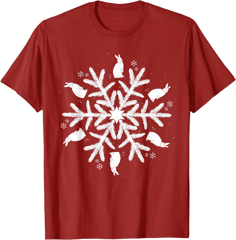 Snowflake Christmas Rabbit T-Shirt in Cranberry Red