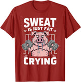 Funny Sports Workout Fitness Gym Apparel Pig Sweat Is Just Fat Crying For Men And Women Pig Lovers T-Shirt - Cranberry Red
