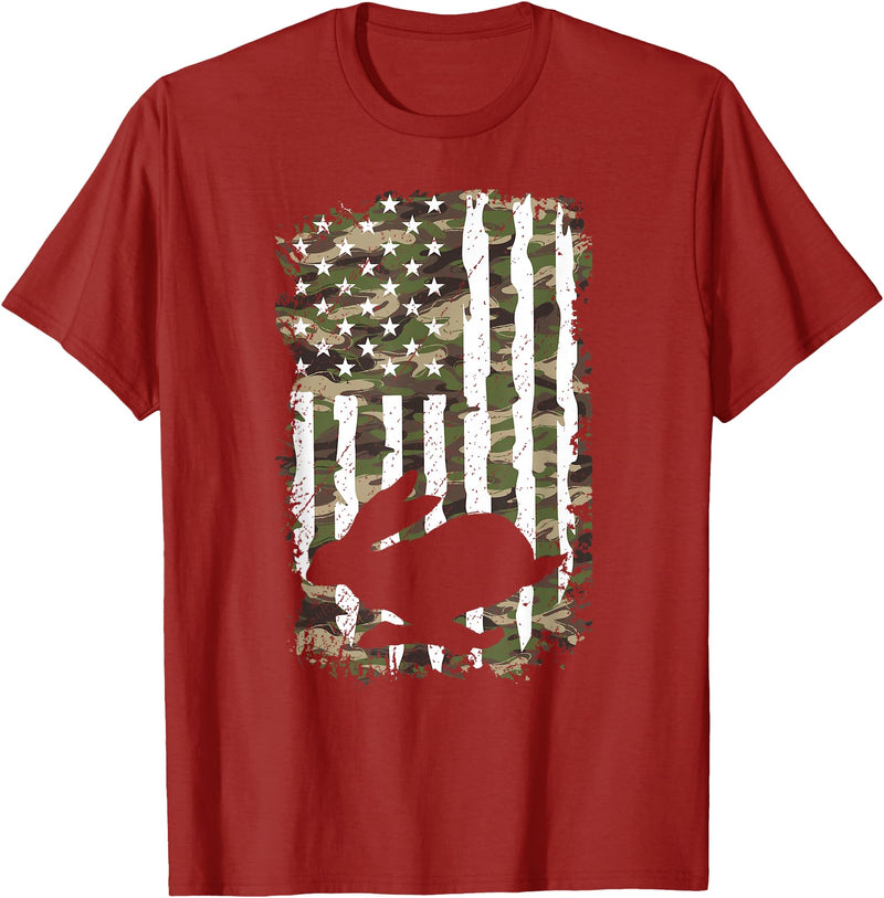 Rabbit Hunting US Flag Rabbit Hunter Lover T-Shirt in Cranberry Red