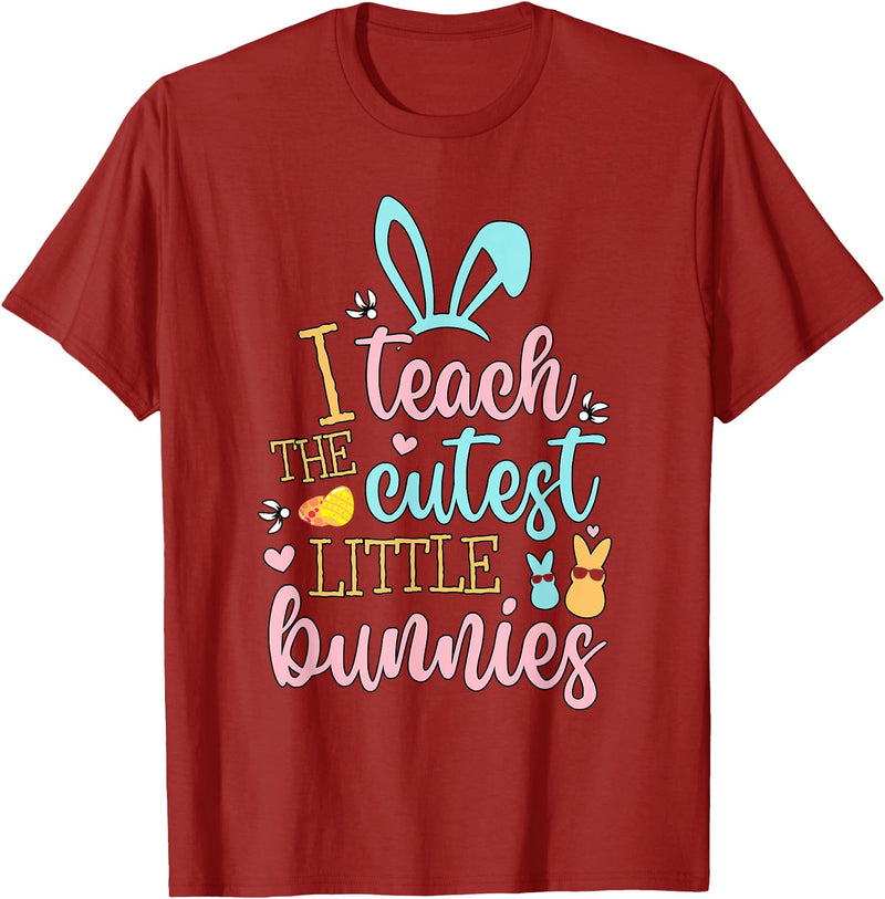 Easter Teacher Bunny Ears Basket Eggs Rabbit Happy Easter T-Shirt in Cranberry Red