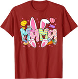 Easter Mama Bunny Ears Coquette Bow Easter Rabbit Mom Women T-Shirt in Cranberry Red