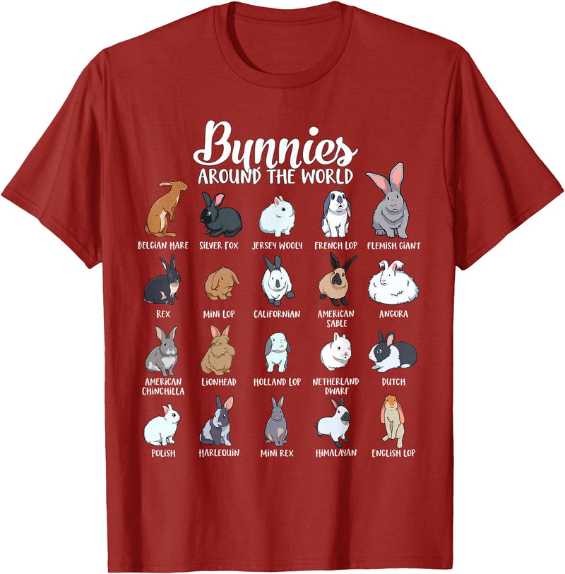 Rabbits of the World - Bunny T-Shirt in Cranberry Red