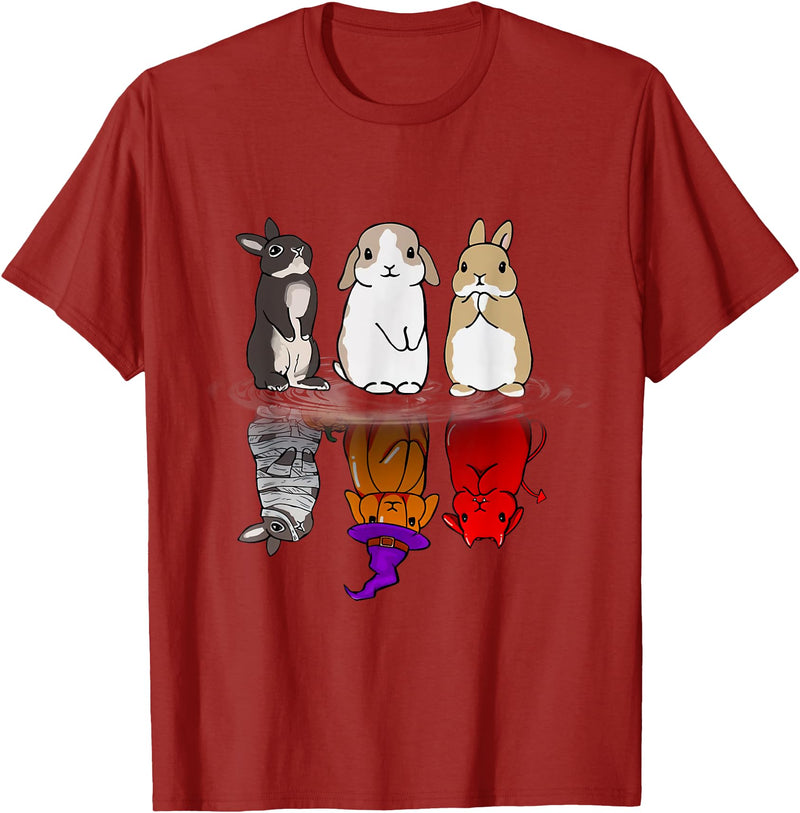 Rabbit Halloween Reflect Mirror Bunnies T-Shirt in Cranberry Red