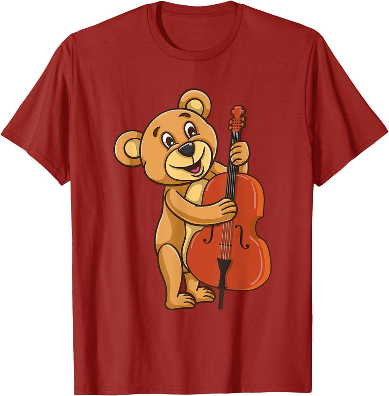 Teddy Bear Playing Cello T-Shirt - Cranberry Red