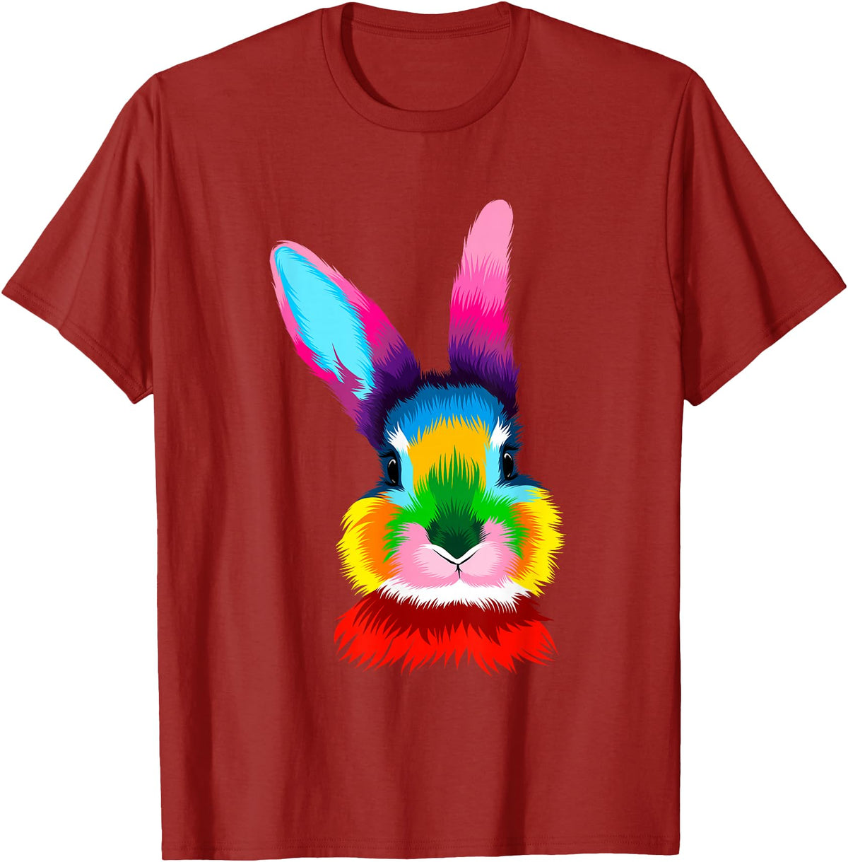 Colorful Rabbit Head Safari Animal Art Wildlife T-Shirt in Cranberry Red