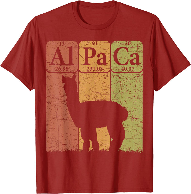 Alpaca Llama Periodic Chemistry Elements Retro Alpaca Periodic Table Elements Llama Alpaca Vintage T-Shirt - Cranberry Red