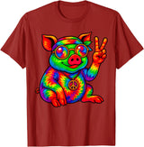 Magical and Funny Pig Gifts Tie-Dye Pig Peace Sign Hippo T-Shirt - Cranberry Red