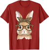 Easter Bunny Leopard Glasses Bandana Rabbit Women Girls Kids T-Shirt in Cranberry Red