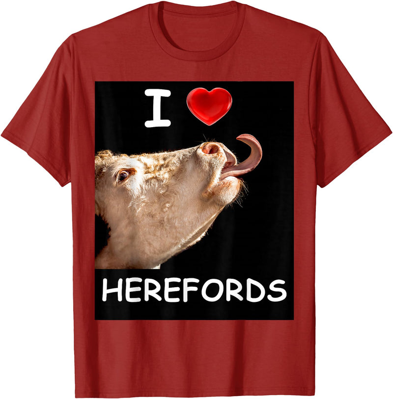 WhiteHorseDepot I Love Herefords with Cow Tongue T-Shirt - Cranberry Red