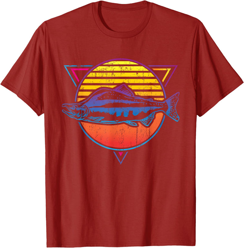 Retro Salmon Fish T-Shirt - Cranberry Red