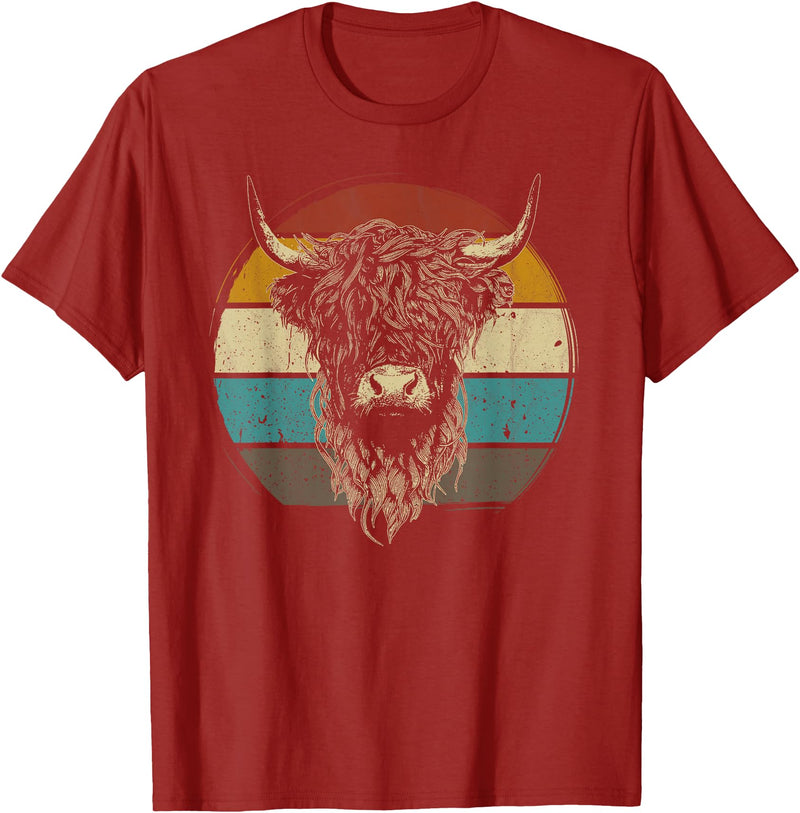 Scottish Highland Cow Lovers men woman kids Scottish Highland Cow Cattle Hairy Cow Retro for Cow Lovers T-Shirt - Cranberry