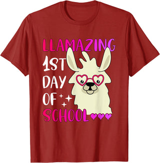 Amazing First Day of School - Geslonedesigns Llamazing 1st Day of School Teacher Llama Back to School T-Shirt - Cranberry Red