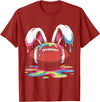 Funny Easter Football Bunny Ears Paint Ice Cream Drip Rabbit T-Shirt in Cranberry Red