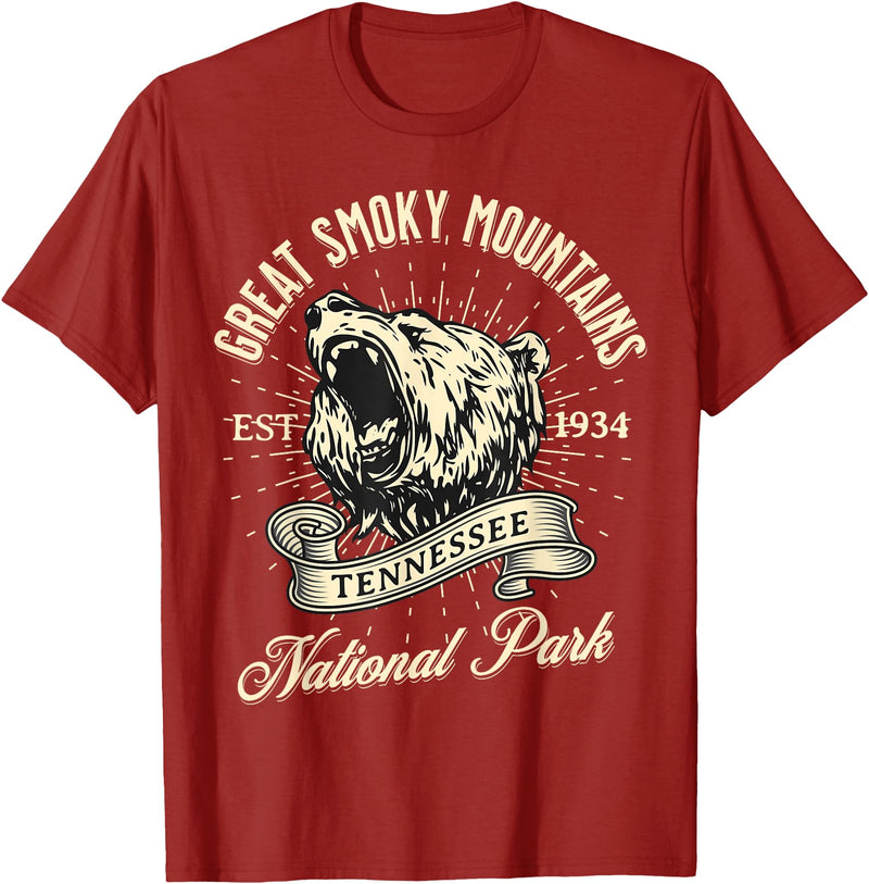 Great Smoky Mountains National Park Tennessee USA Great Smoky Mountains National Park Tennessee Bear Hike T-Shirt - Cranberry Red