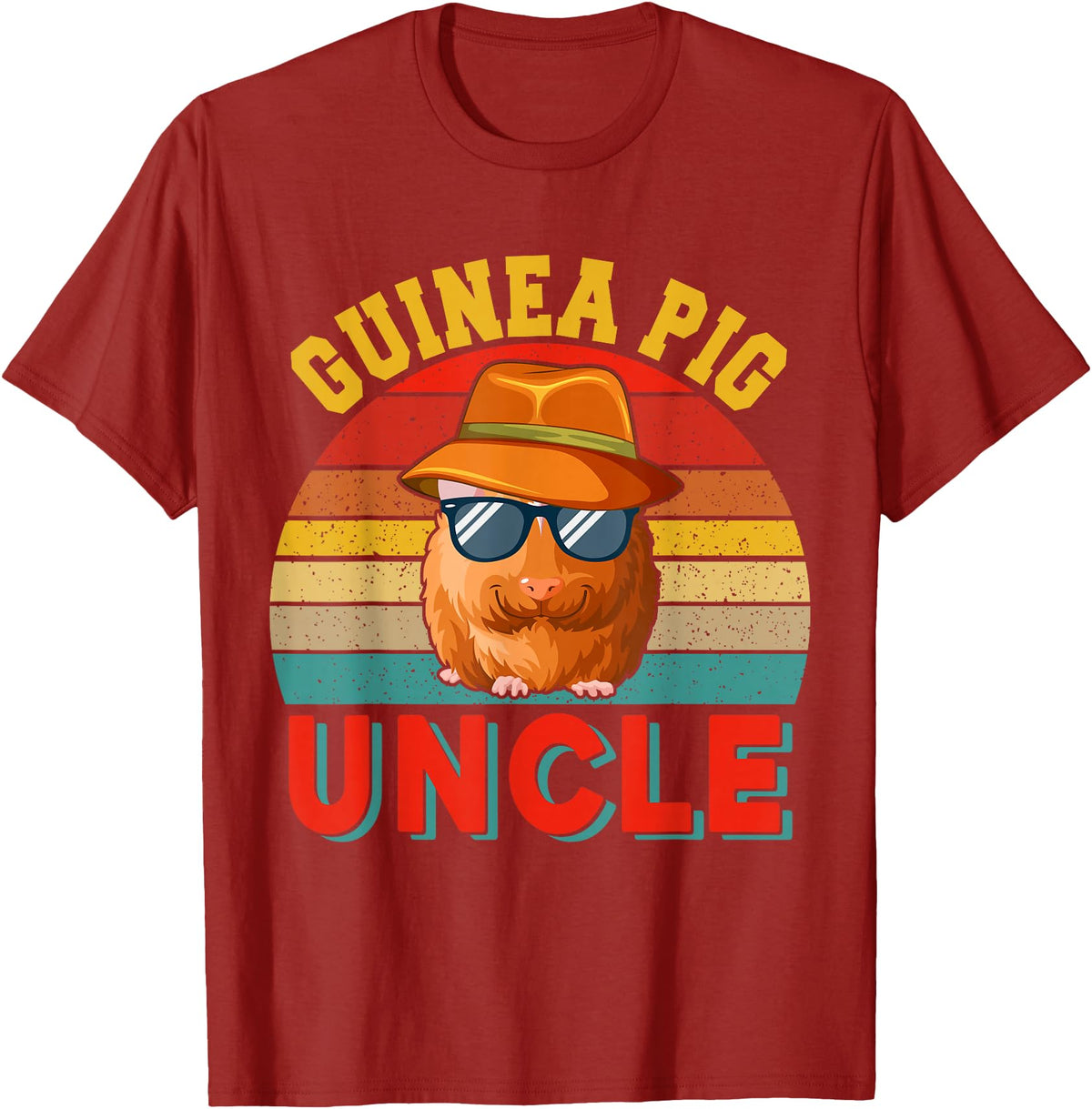 Rodent Father's Day Costume Vintage Retro Guinea Pig Uncle Cute Guinea Pig Sunglasses T-Shirt - Cranberry Red