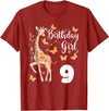 Giraffe Birthday Party by LazyPanda Giraffe 9th Birthday Girl 9 Years Old Giraffe Lover T-Shirt - Cranberry Red