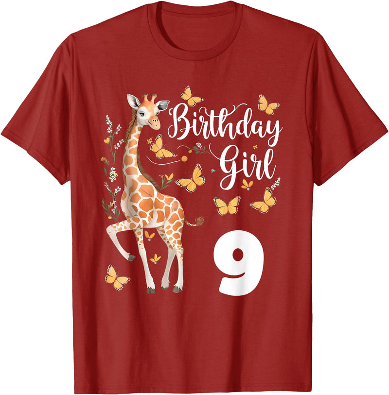Giraffe Birthday Party by LazyPanda Giraffe 9th Birthday Girl 9 Years Old Giraffe Lover T-Shirt - Cranberry Red