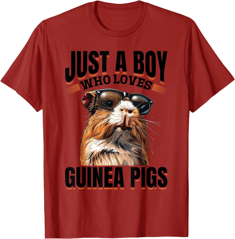 Funny Guinea Pig Pet Lover Rodent Lover Graphics Funny Guinea Pig Pet Lover Rodent Animal Just a Boy Who T-Shirt - Cranberry Red