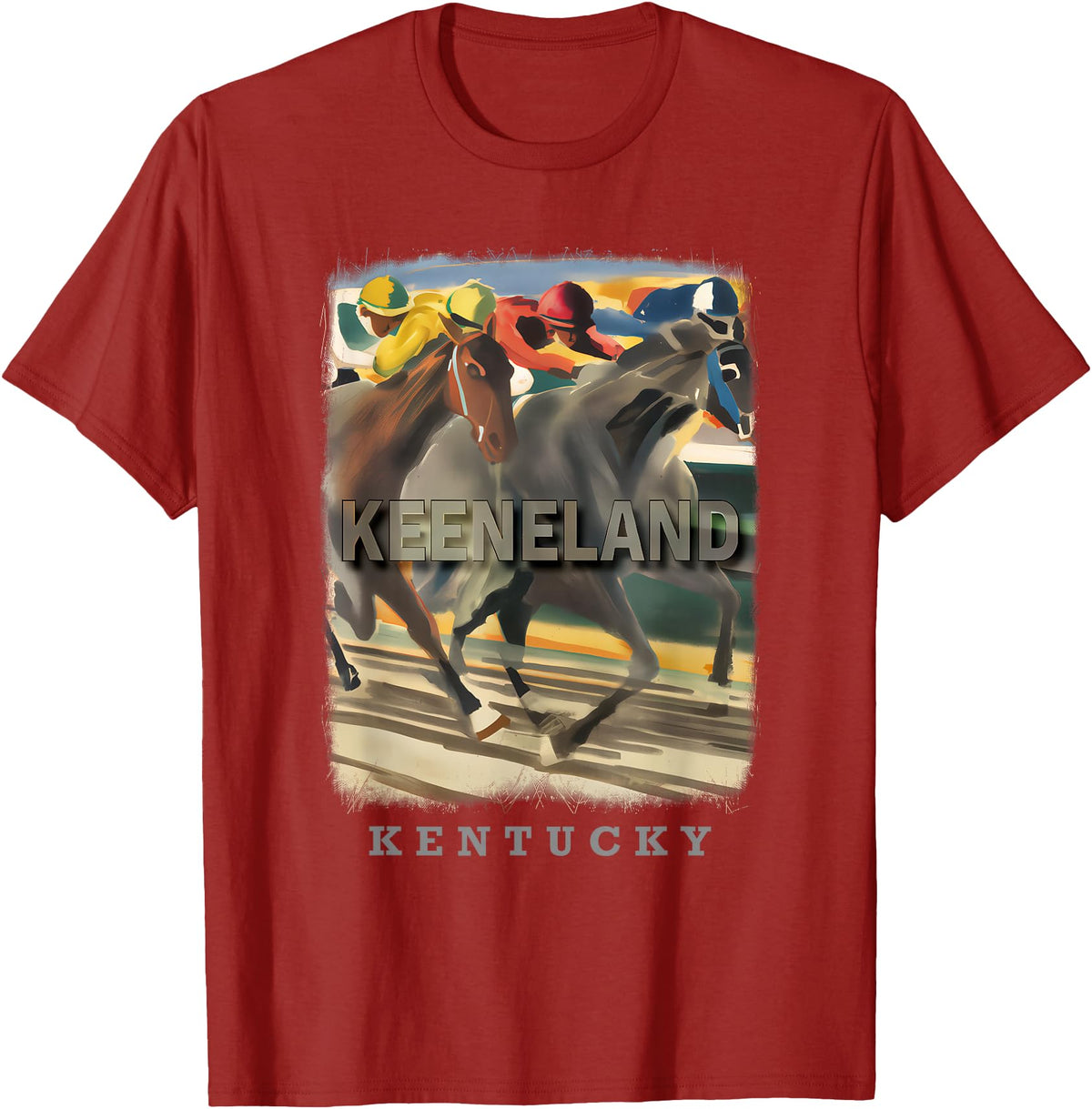 Keeneland Kentucky Horse Racing Excitement Keeneland Kentucky KY Horse Racing Excitement SD447 T-Shirt - Cranberry Red