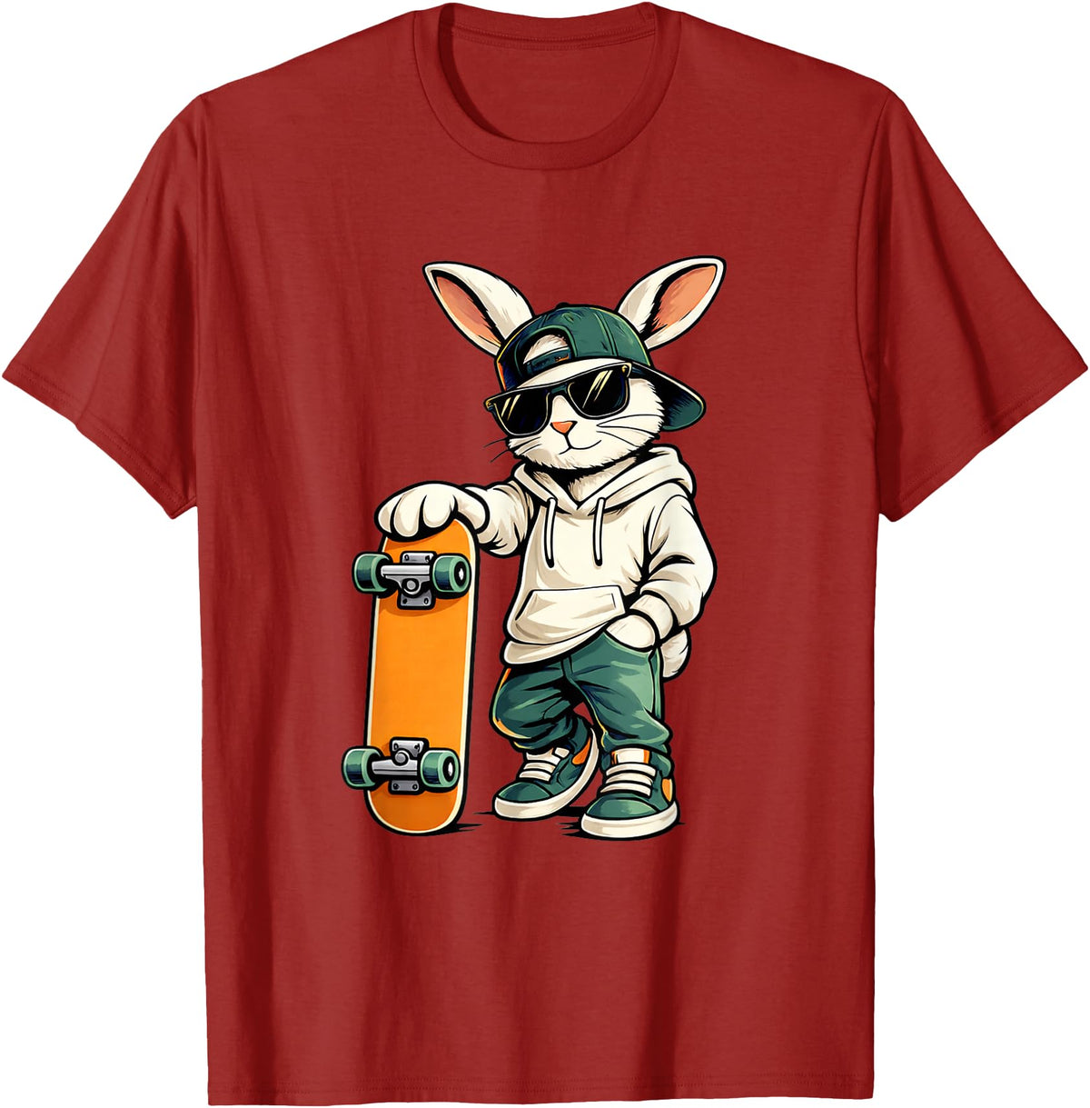 Easter Skater Bunny Skateboard Rabbit Skating Boys Kids Men T-Shirt in Cranberry Red