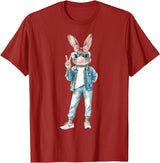 Funny Bunny Sunglasses Rabbit Coquette Bow Easter Trendy T-Shirt in Cranberry Red