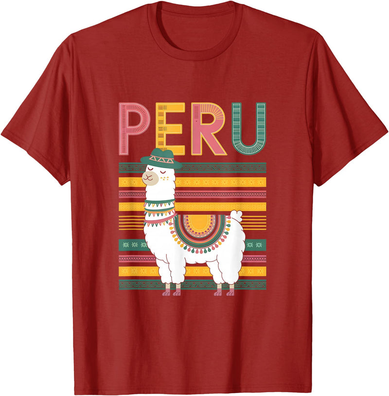 Shirt-o-Topia Cute Peruvian Llama from Peru - Fun Peru Design T-Shirt - Cranberry Red
