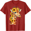 Funny Girl who loves Giraffe Sunflower Giraffe Cute Floral Safari Animal T-Shirt - Cranberry Red