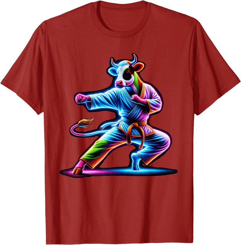 Cow Karate Black Belt Apparel Cow Karate Kick Punch Cute Funny Cool Martial Arts Cow T-Shirt - Cranberry Red