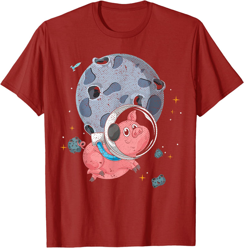 Pig Astronaut Space Travel Animal Gift Cute Farm Animal Moon Landing Outer Space Astronaut Pig T-Shirt - Cranberry Red