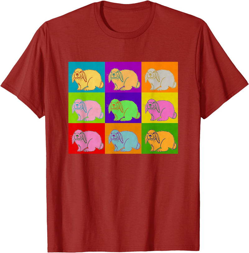 Lop Rabbit Popart Holland French Mini Rabbits Retro Bunny T-Shirt in Cranberry Red
