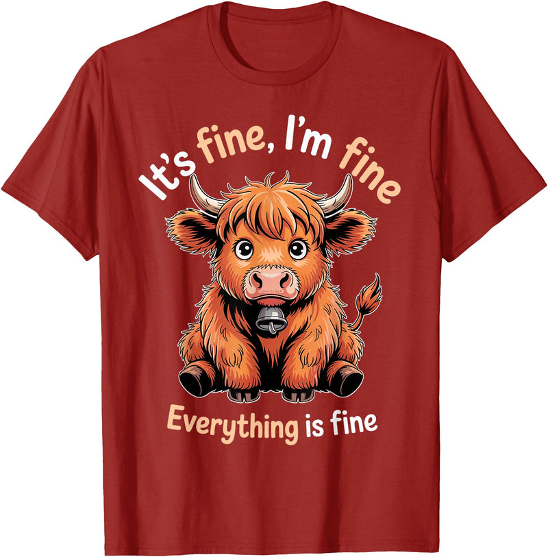 Cow Farming Animals Western Cow Cattle Rancher It's Fine Farm Farmer Scottish Highland Cows T-Shirt - Cranberry Red