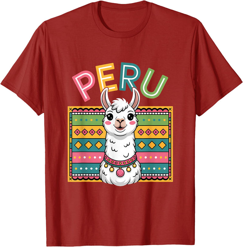 Peru Flag Peruvian Roots Peru Llama Peruvian Roots Peru Heritage T-Shirt - Cranberry Red