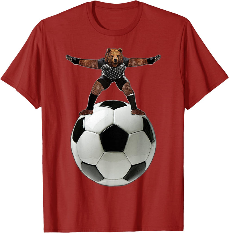 Behrbones Clothing Bear Goalie On Soccer Ball - by Behrbones T-Shirt - Cranberry Red