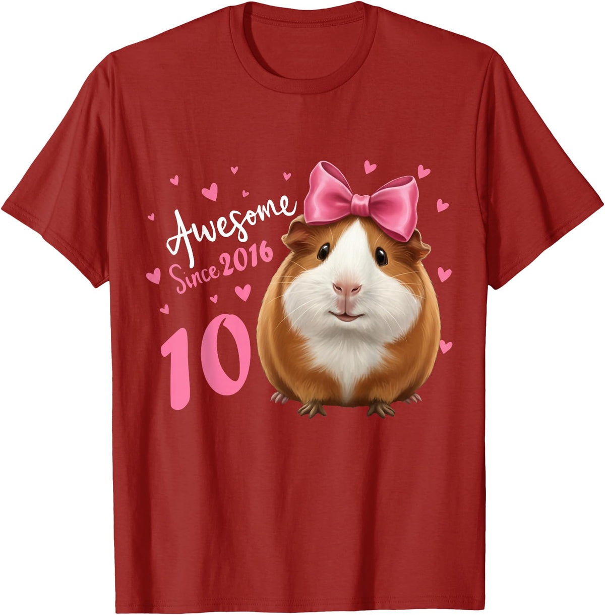 Funny Guinea Pig Birthday Party Girls 10 Years Old Guinea Pig Birthday for Girls 10th Bday T-Shirt - Cranberry Red