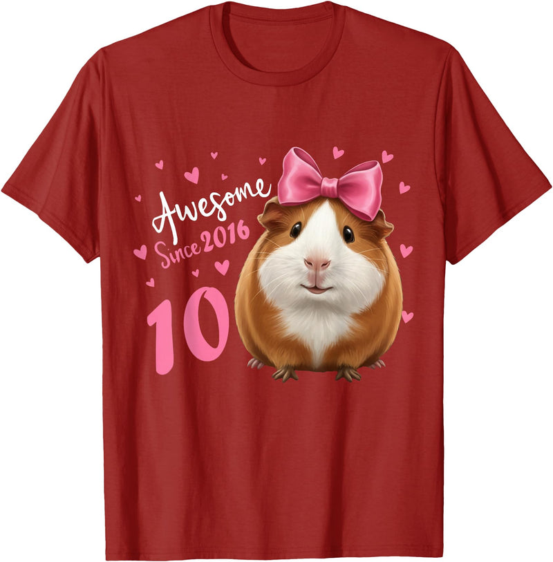 Funny Guinea Pig Birthday Party Girls 10 Years Old Guinea Pig Birthday for Girls 10th Bday T-Shirt - Cranberry Red