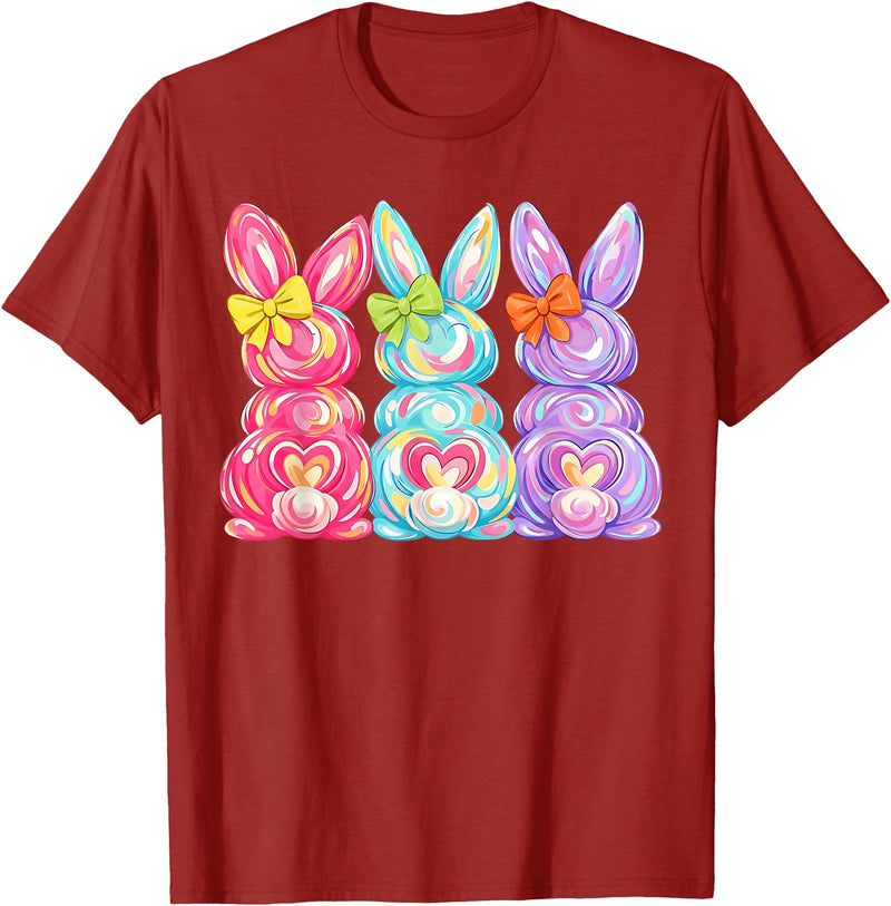 Easter Cute Bunny Coquette Bow Tie Dye Rabbit Women Girl Kid T-Shirt in Cranberry Red