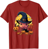 Pig Halloween Costumes Spooky Pig Witch Halloween T-Shirt - Cranberry Red