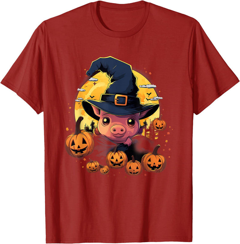 Pig Halloween Costumes Spooky Pig Witch Halloween T-Shirt - Cranberry Red