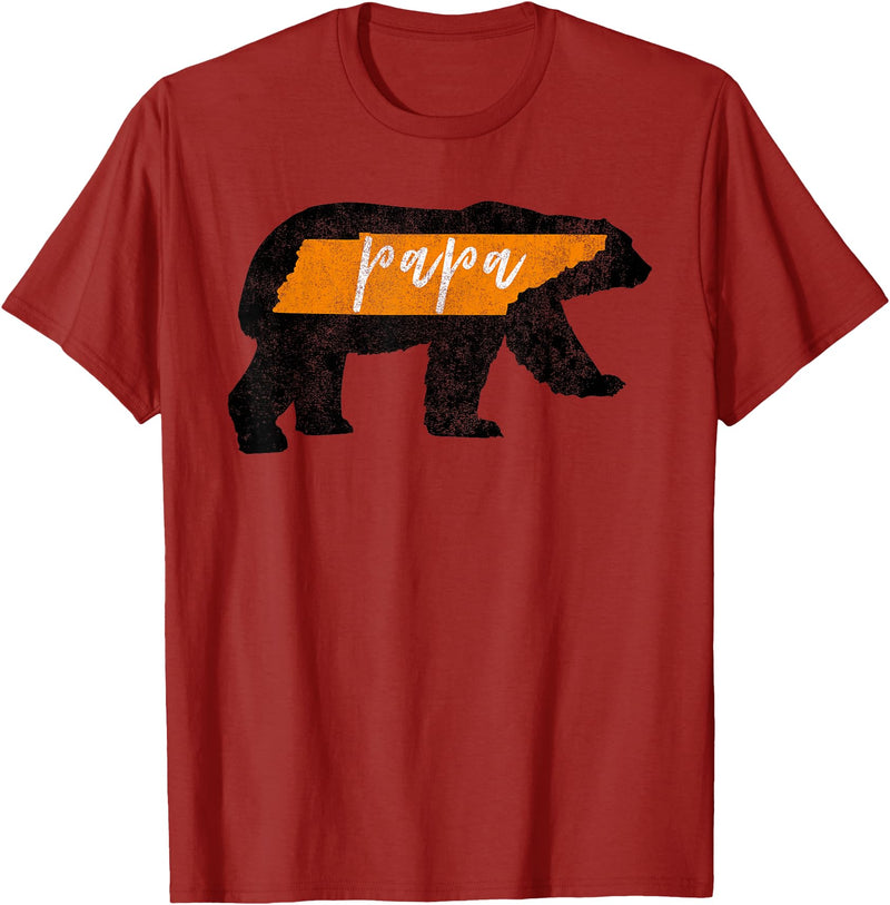 Tennessee State Flag and Home Vintage Shirt Co. Mens Papa Bear Tennessee State Flag Vintage Dad Shirt T-Shirt - Cranberry Red