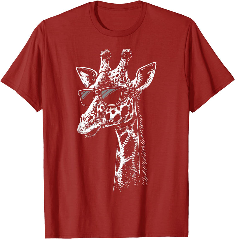 Cool Giraffe Safari Wildlife Giraffe Sunglasses T-Shirt - Cranberry Red