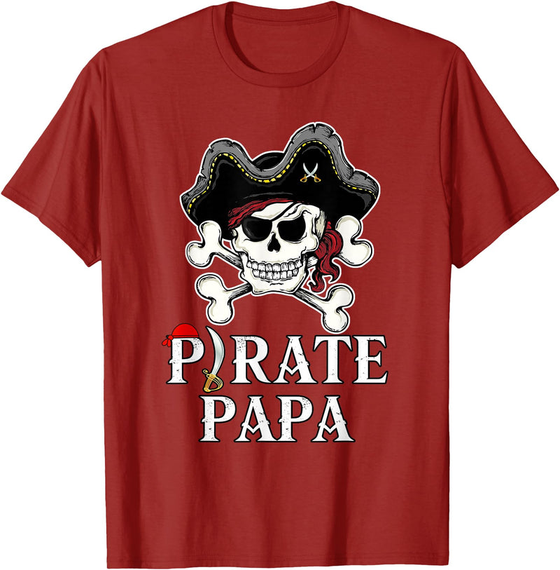 Pirate Family Matching T-Shirts Pirate Papa Costume Jolly Roger Crossbones Funny Pirate Dad T-Shirt - Cranberry Red