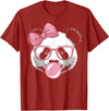 Panda Bear Bubblegum Panda Bear Wearing Glasses and Blowing Pink Bubble Gum T-Shirt - Cranberry Red